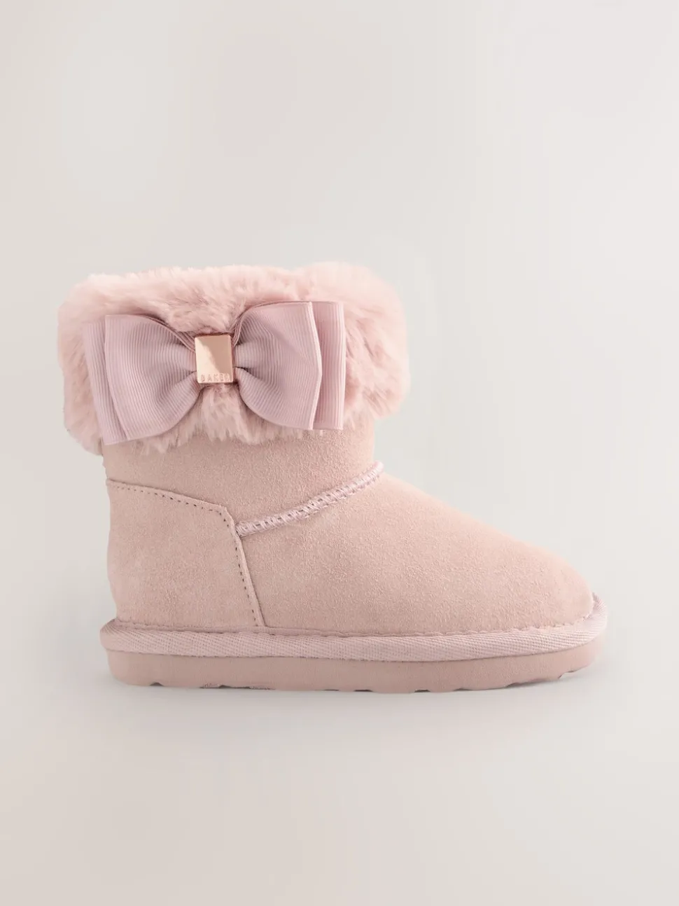 Baker by Ted Baker Girls Faux Fur Cuff Boot Slippers with Bow