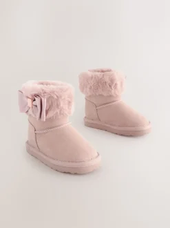 Baker by Ted Baker Girls Faux Fur Cuff Boot Slippers with Bow