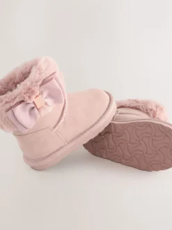 Baker by Ted Baker Girls Faux Fur Cuff Boot Slippers with Bow