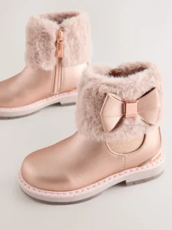 Baker by Ted Baker Girls Faux Fur Cuff Boots with Bow