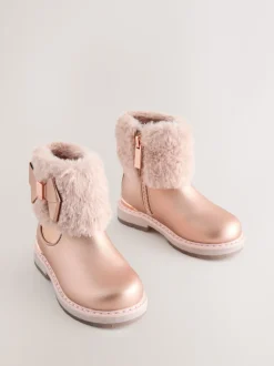 Baker by Ted Baker Girls Faux Fur Cuff Boots with Bow