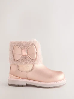 Baker by Ted Baker Girls Faux Fur Cuff Boots with Bow