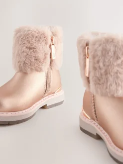 Baker by Ted Baker Girls Faux Fur Cuff Boots with Bow