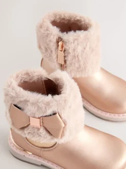 Baker by Ted Baker Girls Faux Fur Cuff Boots with Bow