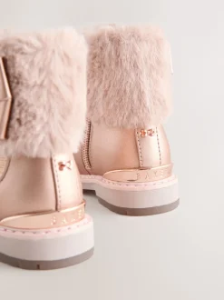 Baker by Ted Baker Girls Faux Fur Cuff Boots with Bow