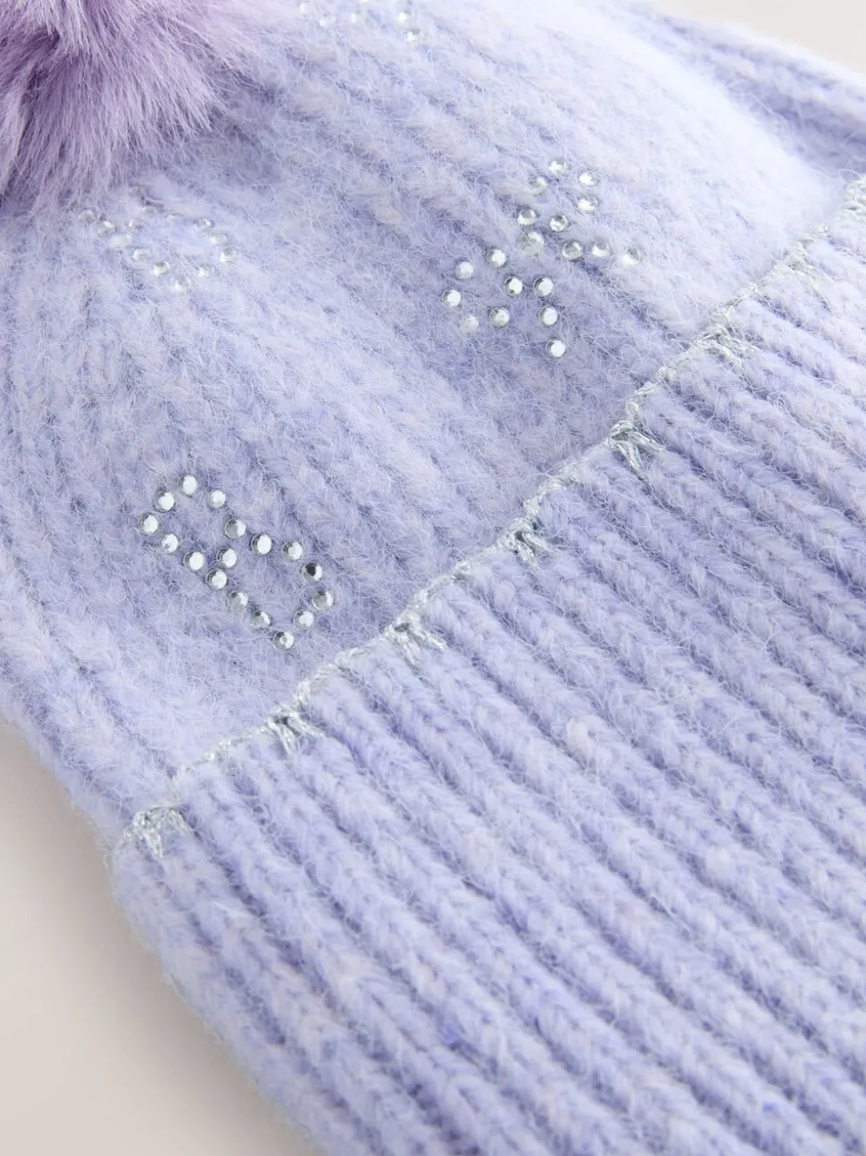 Baker by Ted Baker Girls Knitted Diamanté Bow Pom Hat and Gloves Set