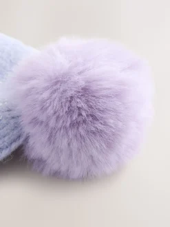 Baker by Ted Baker Girls Knitted Diamanté Bow Pom Hat and Gloves Set