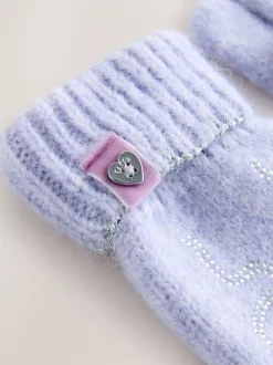 Baker by Ted Baker Girls Knitted Diamanté Bow Pom Hat and Gloves Set