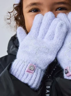 Baker by Ted Baker Girls Knitted Diamanté Bow Pom Hat and Gloves Set