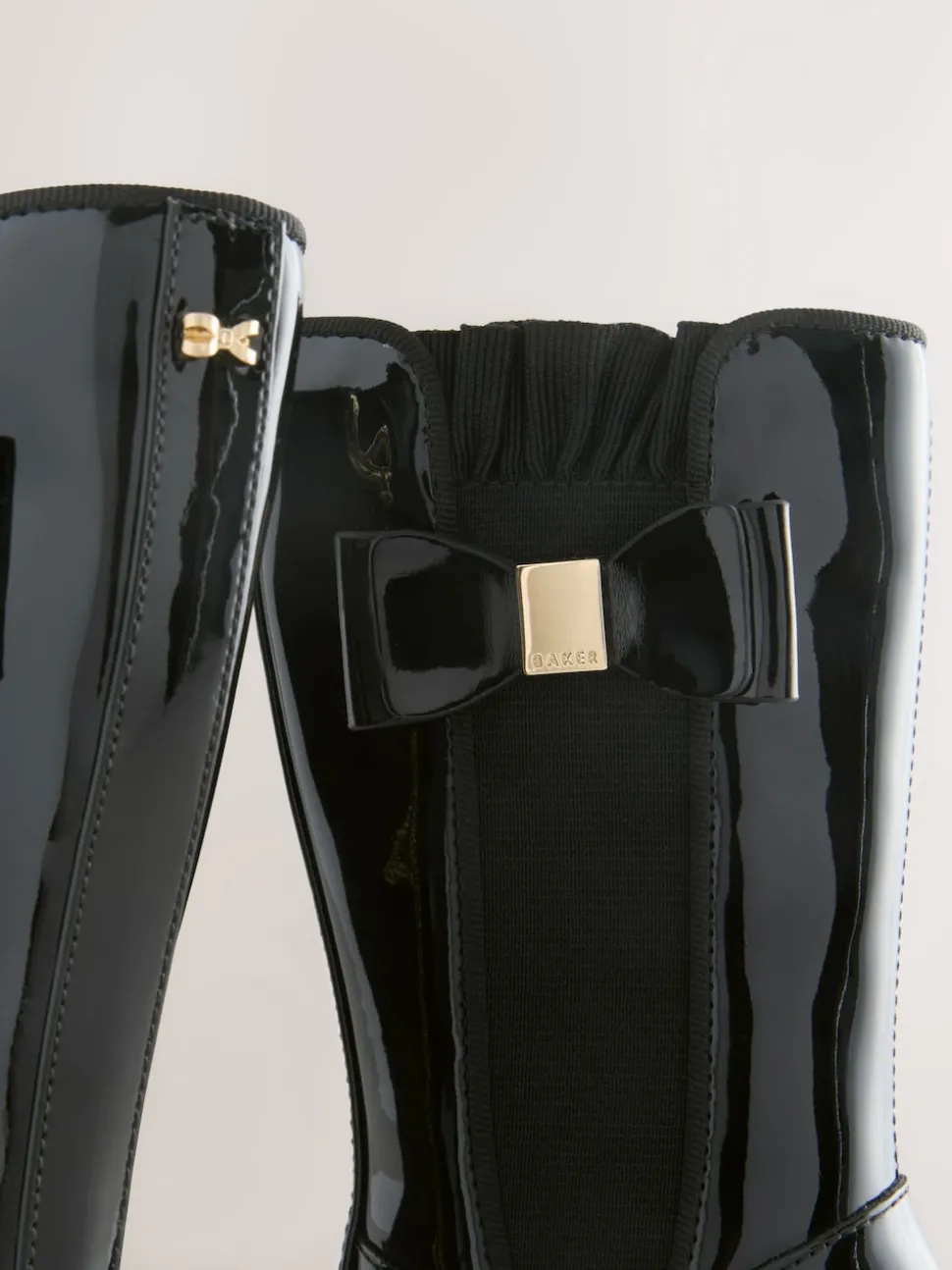 Baker by Ted Baker Girls Patent Tall Knee High Black Boots With Bow