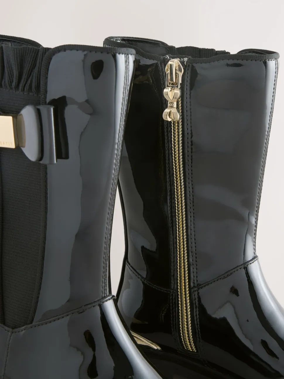 Baker by Ted Baker Girls Patent Tall Knee High Black Boots With Bow