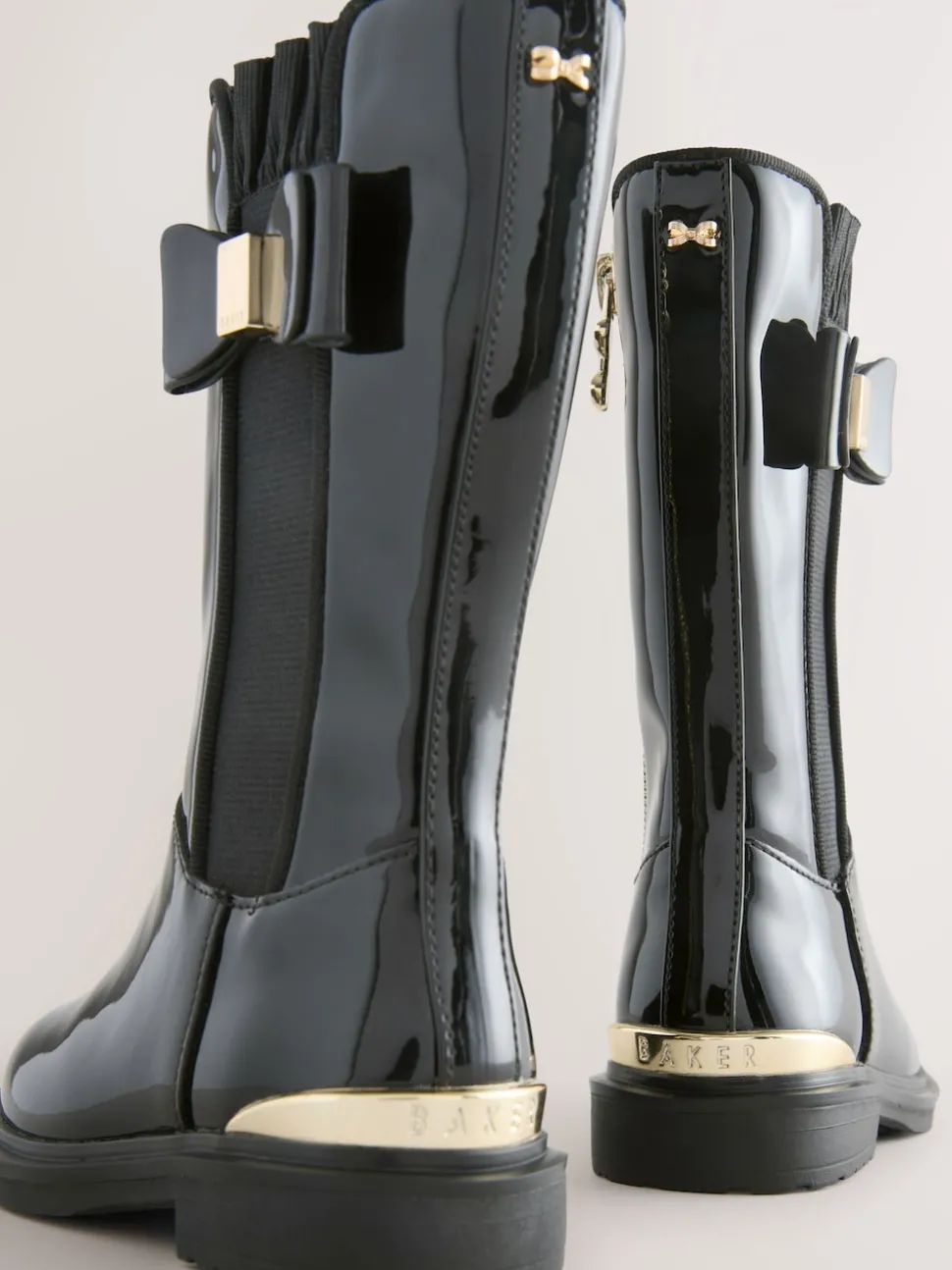 Baker by Ted Baker Girls Patent Tall Knee High Black Boots With Bow
