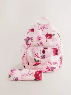 Baker by Ted Baker Girls Pink Back to School Floral Print Bow Backpack
