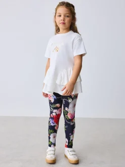 Baker by Ted Baker Navy 2 Piece Peplum Hem T-Shirt & Printed Leggings Set