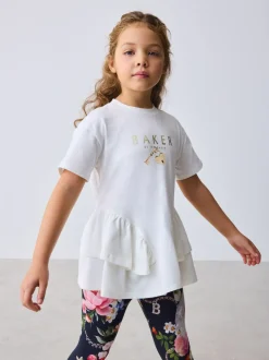 Baker by Ted Baker Navy 2 Piece Peplum Hem T-Shirt & Printed Leggings Set