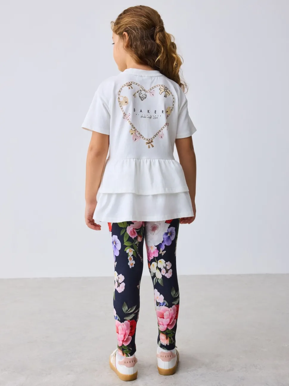 Baker by Ted Baker Navy 2 Piece Peplum Hem T-Shirt & Printed Leggings Set