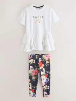 Baker by Ted Baker Navy 2 Piece Peplum Hem T-Shirt & Printed Leggings Set