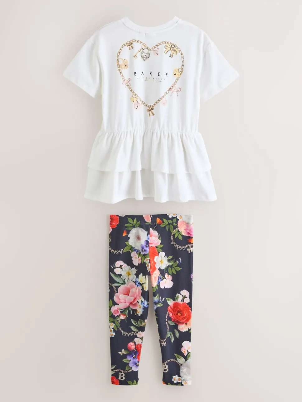 Baker by Ted Baker Navy 2 Piece Peplum Hem T-Shirt & Printed Leggings Set