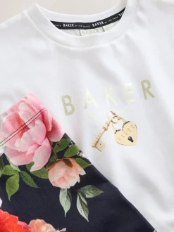 Baker by Ted Baker Navy 2 Piece Peplum Hem T-Shirt & Printed Leggings Set