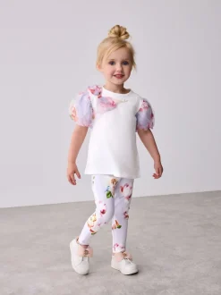 Baker by Ted Baker Organza Sleeve Bow Detail Top & Legging 2 Piece Set