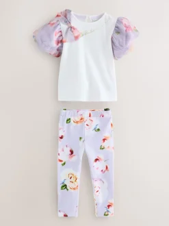 Baker by Ted Baker Organza Sleeve Bow Detail Top & Legging 2 Piece Set