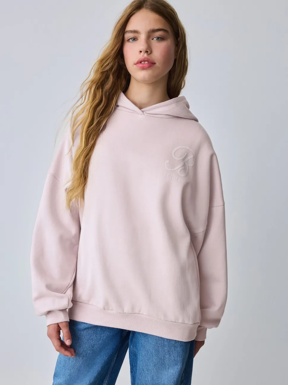 Baker by Ted Baker Oversized Satin Appliqué Back Print Pink/White Hoodie