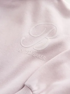 Baker by Ted Baker Oversized Satin Appliqué Back Print Pink/White Hoodie