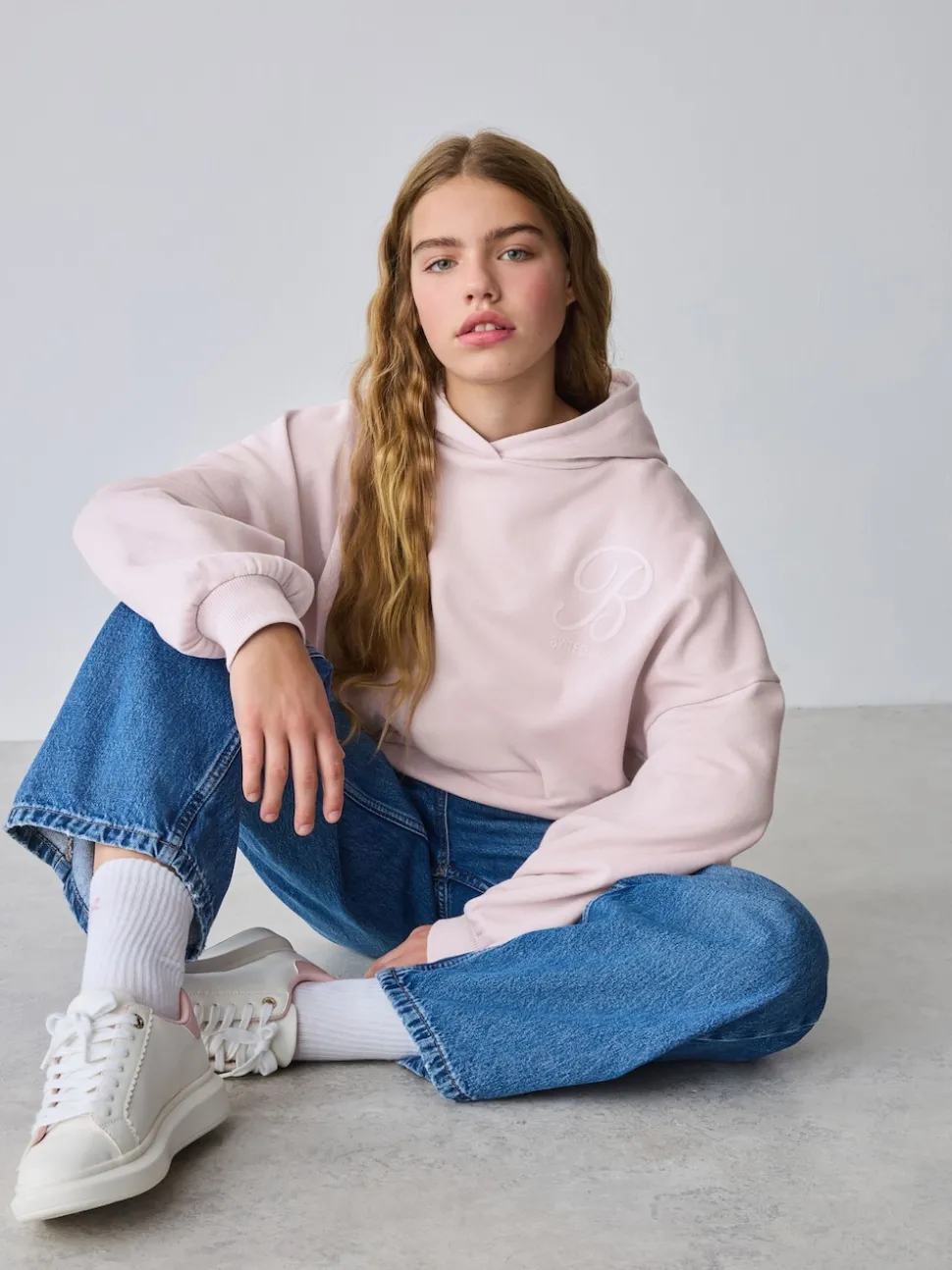 Baker by Ted Baker Oversized Satin Appliqué Back Print Pink/White Hoodie