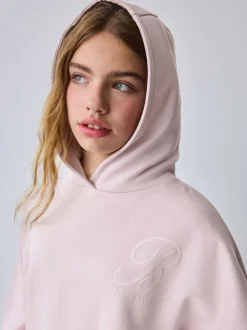 Baker by Ted Baker Oversized Satin Appliqué Back Print Pink/White Hoodie