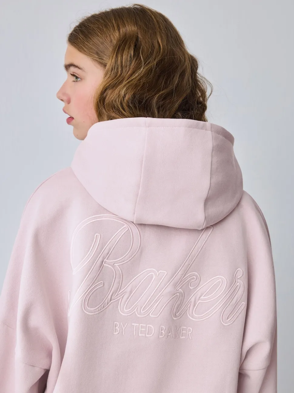 Baker by Ted Baker Oversized Satin Appliqué Back Print Pink/White Hoodie