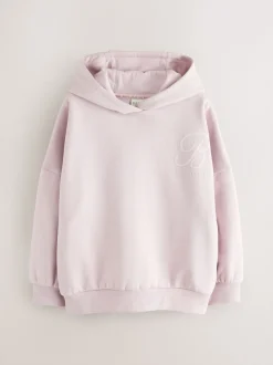 Baker by Ted Baker Oversized Satin Appliqué Back Print Pink/White Hoodie