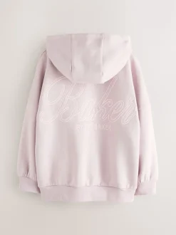 Baker by Ted Baker Oversized Satin Appliqué Back Print Pink/White Hoodie