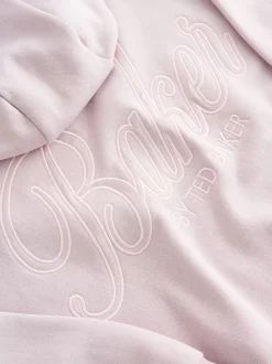 Baker by Ted Baker Oversized Satin Appliqué Back Print Pink/White Hoodie