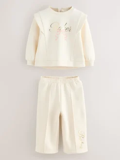 Baker by Ted Baker 2 Piece Cream Sweat & Pintuck Wide Leg Jogger Set