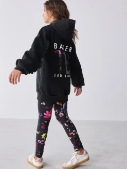 Baker by Ted Baker 2 Piece Longline Black Hoodie and Printed Leggings Set