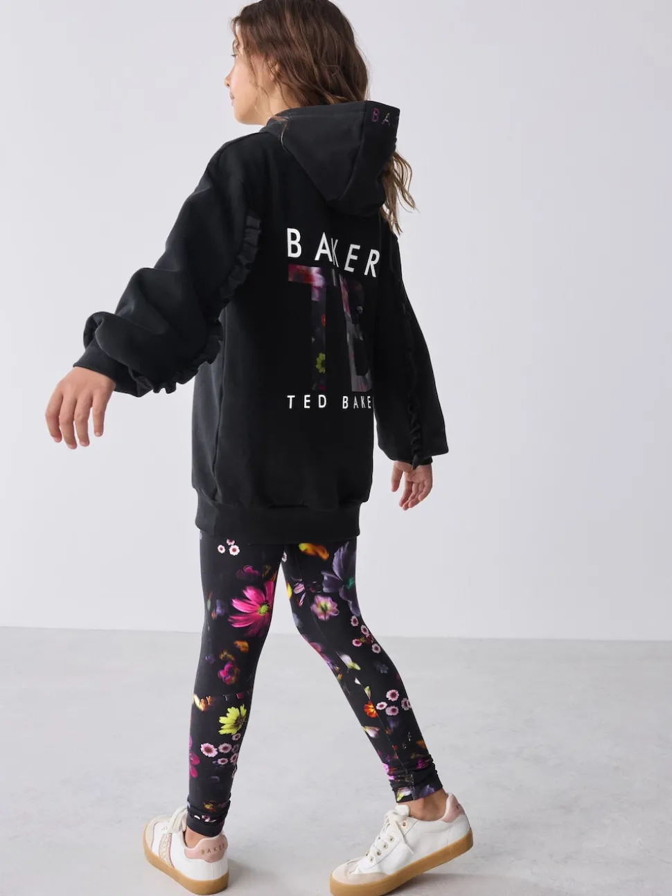 Baker by Ted Baker 2 Piece Longline Black Hoodie and Printed Leggings Set
