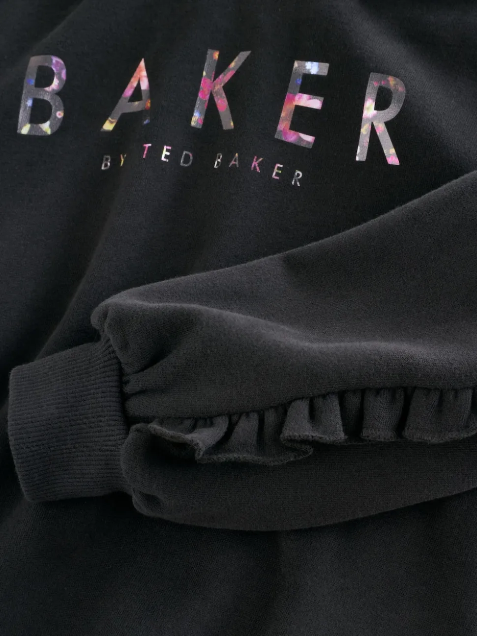 Baker by Ted Baker 2 Piece Longline Black Hoodie and Printed Leggings Set