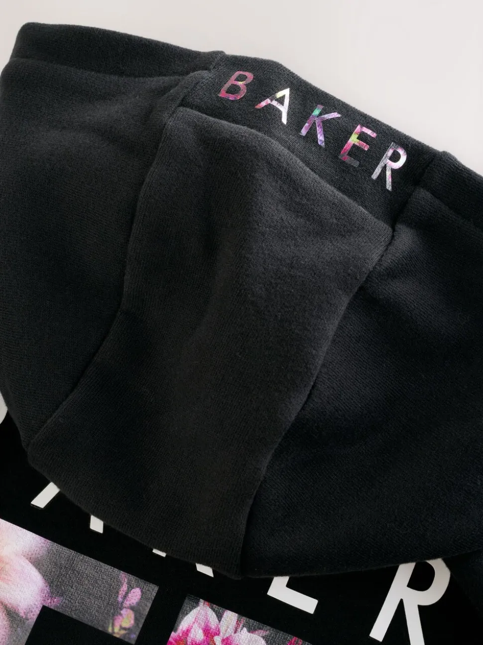 Baker by Ted Baker 2 Piece Longline Black Hoodie and Printed Leggings Set