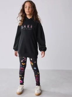 Baker by Ted Baker 2 Piece Longline Black Hoodie and Printed Leggings Set