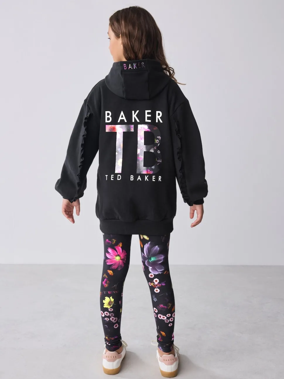 Baker by Ted Baker 2 Piece Longline Black Hoodie and Printed Leggings Set
