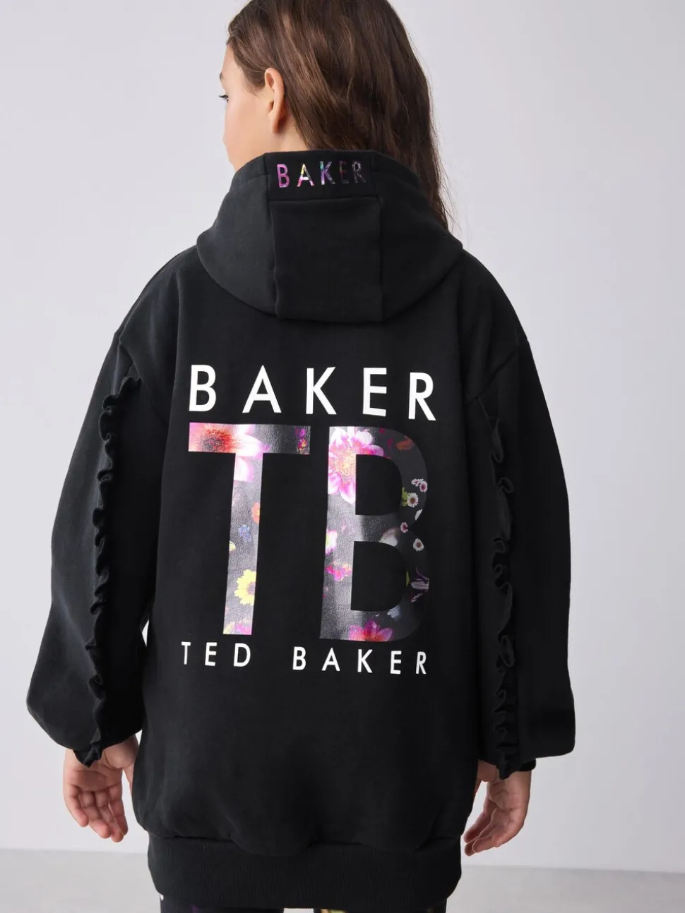 Baker by Ted Baker 2 Piece Longline Black Hoodie and Printed Leggings Set