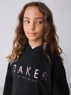 Baker by Ted Baker 2 Piece Longline Black Hoodie and Printed Leggings Set