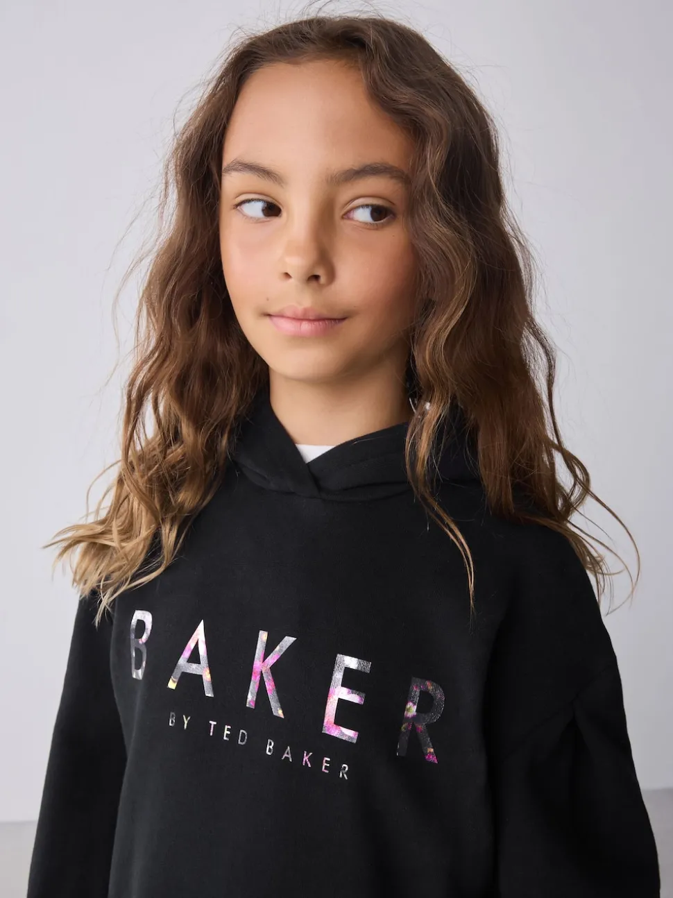 Baker by Ted Baker 2 Piece Longline Black Hoodie and Printed Leggings Set