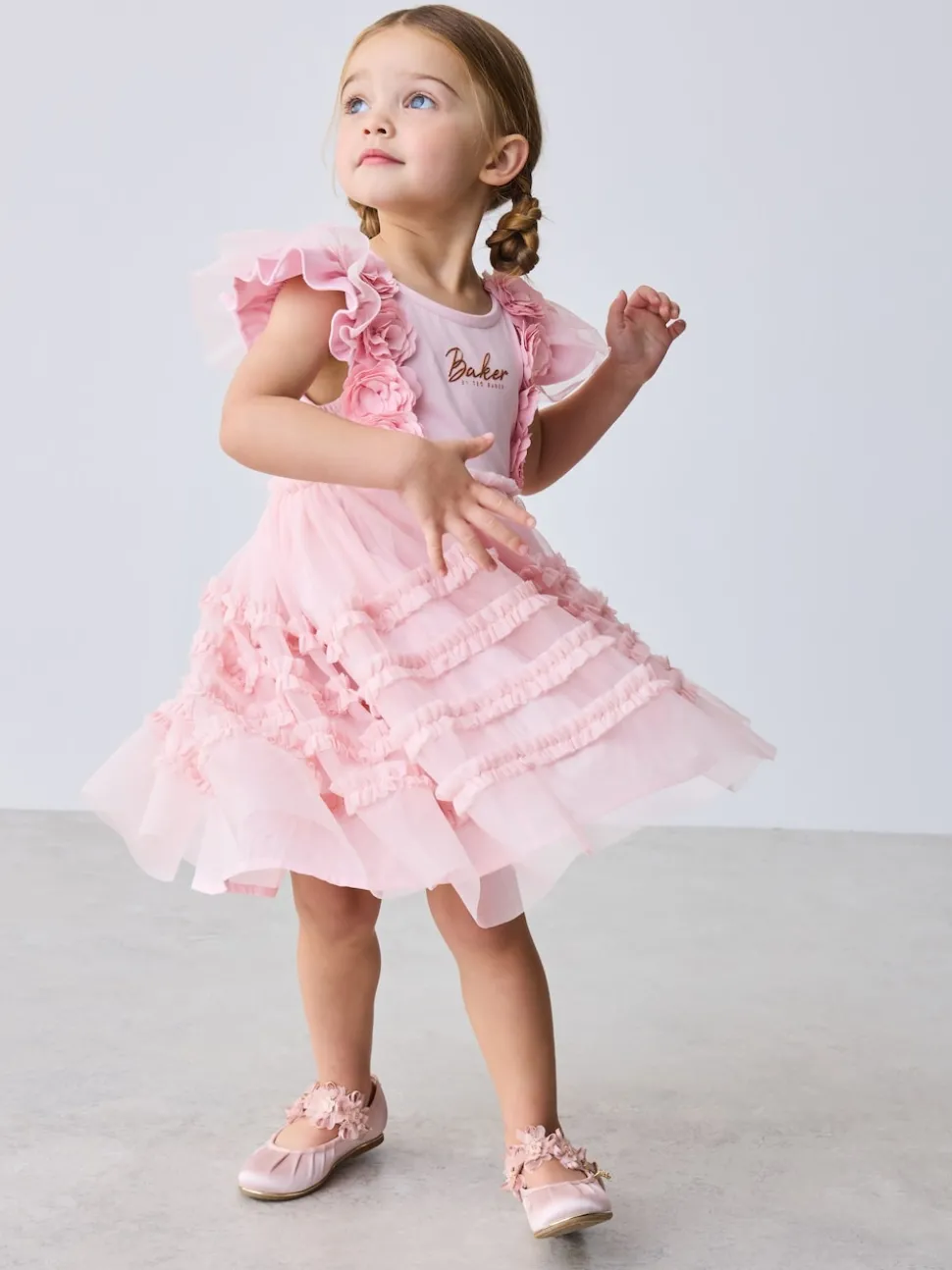 Baker by Ted Baker Pink 3D Corsage Mesh Tier Dress