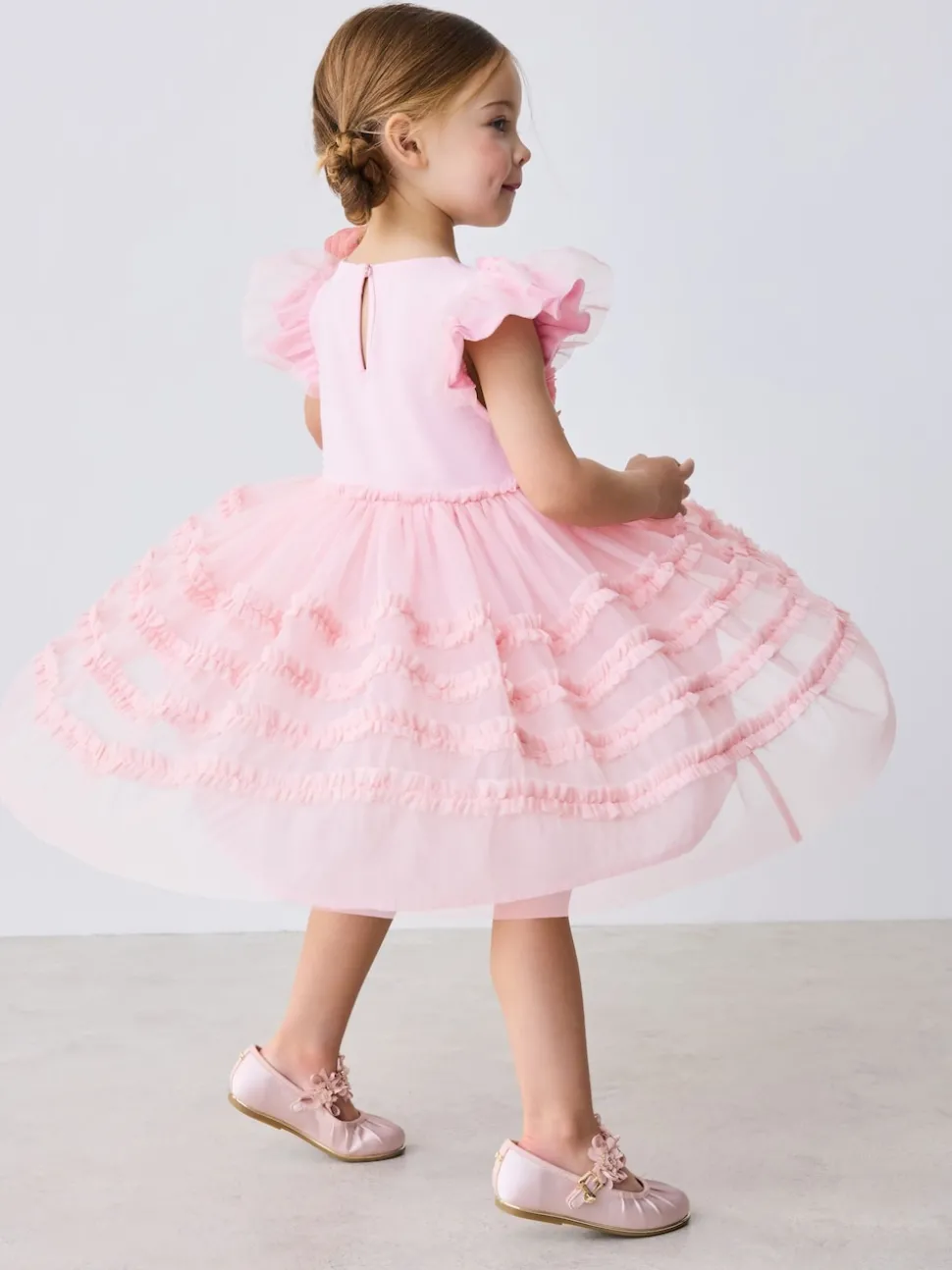 Baker by Ted Baker Pink 3D Corsage Mesh Tier Dress