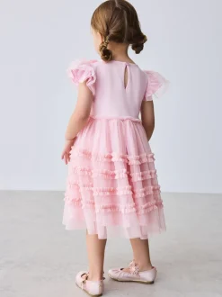 Baker by Ted Baker Pink 3D Corsage Mesh Tier Dress