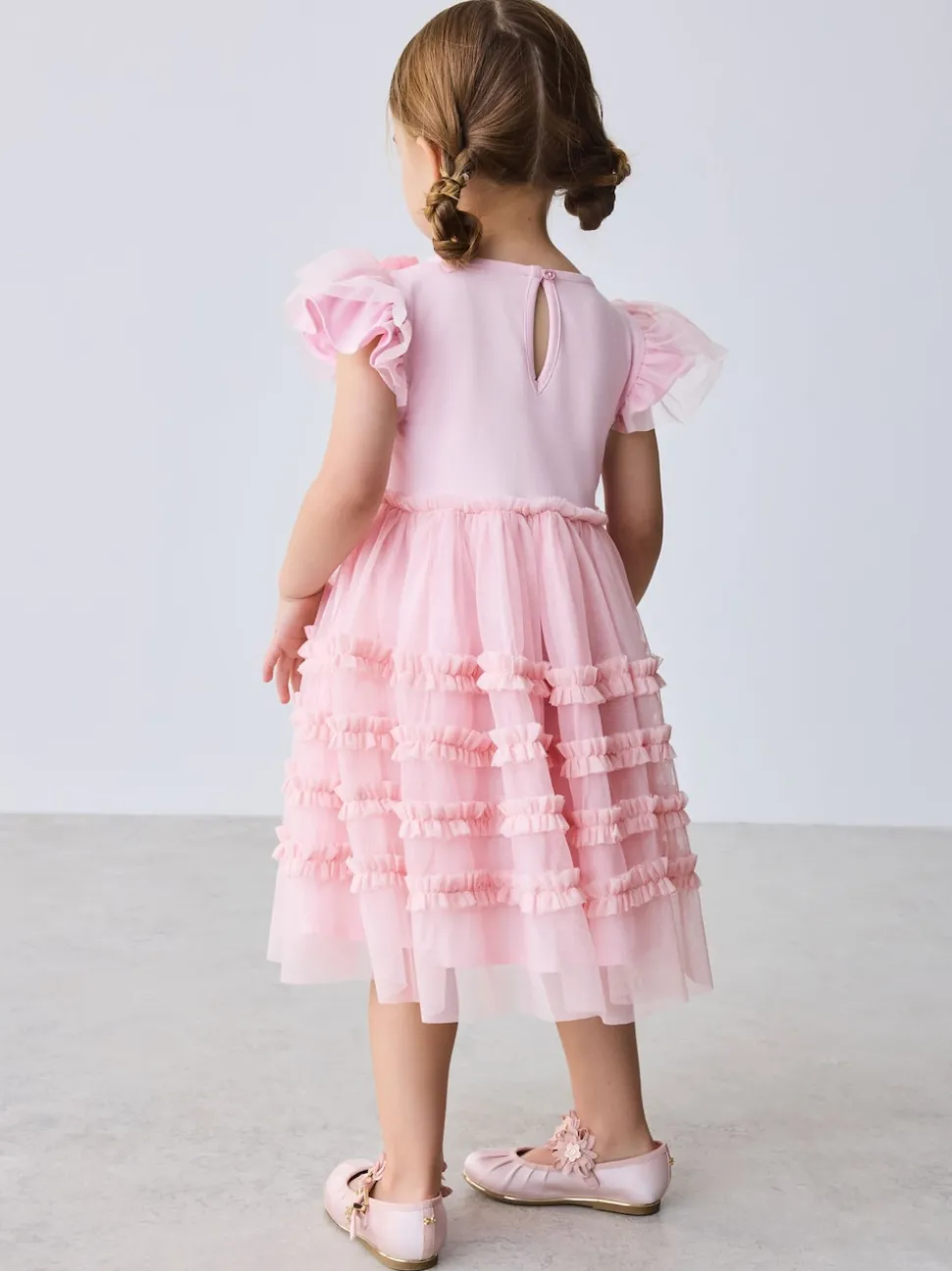 Baker by Ted Baker Pink 3D Corsage Mesh Tier Dress