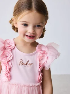Baker by Ted Baker Pink 3D Corsage Mesh Tier Dress