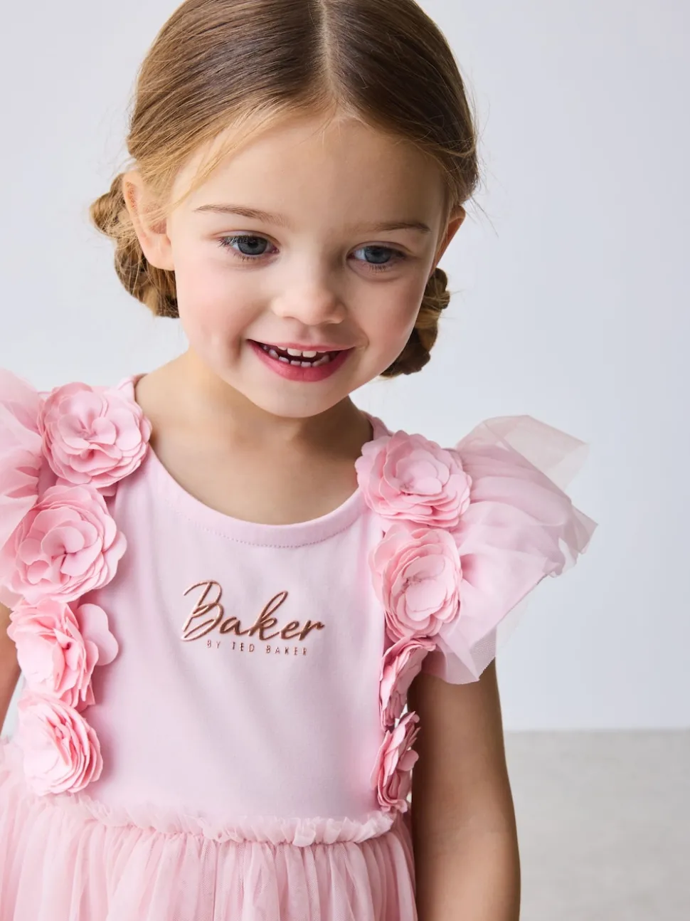 Baker by Ted Baker Pink 3D Corsage Mesh Tier Dress