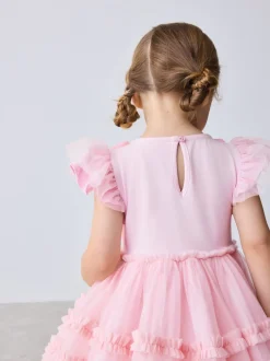 Baker by Ted Baker Pink 3D Corsage Mesh Tier Dress